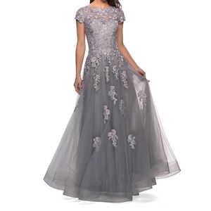 La Femme Embellished Mesh A-Line Gown Size 4 Nwot